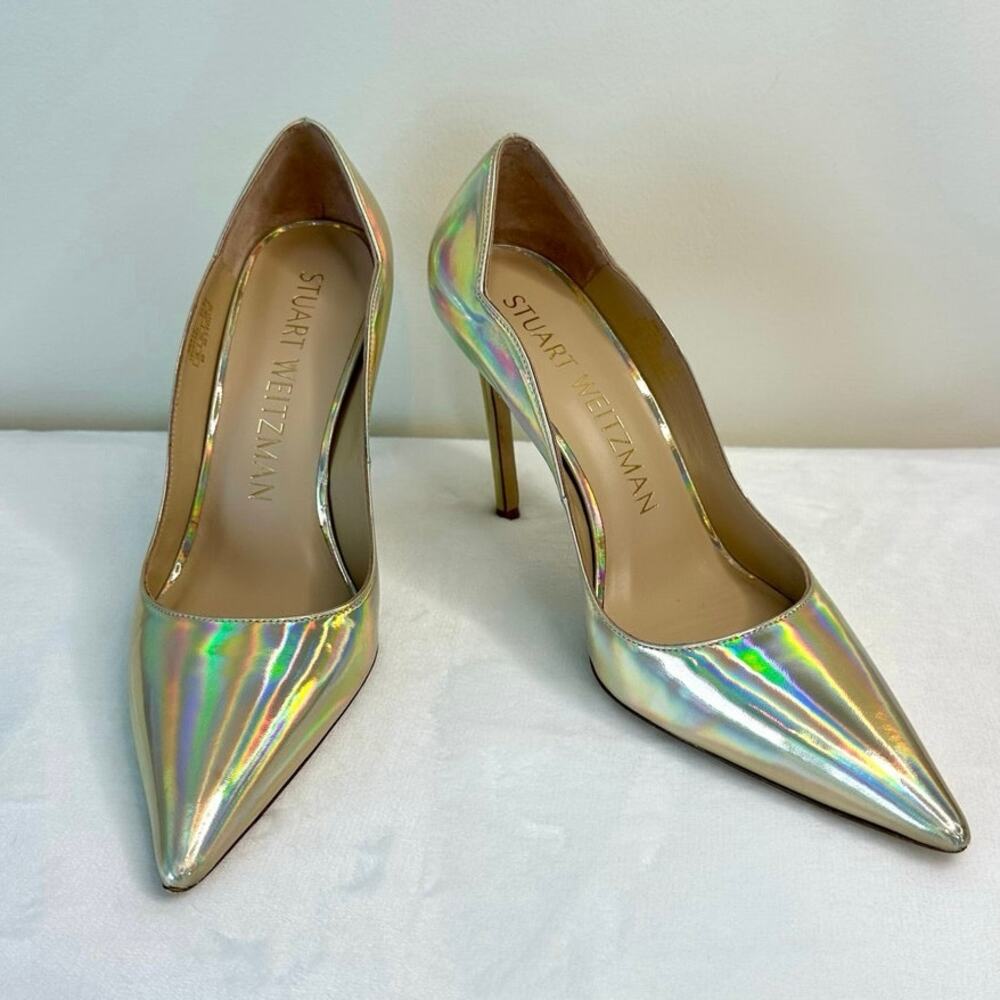 Stuart Weitzman Stuart 100 Scallop Pump Platino Iridescent size 8